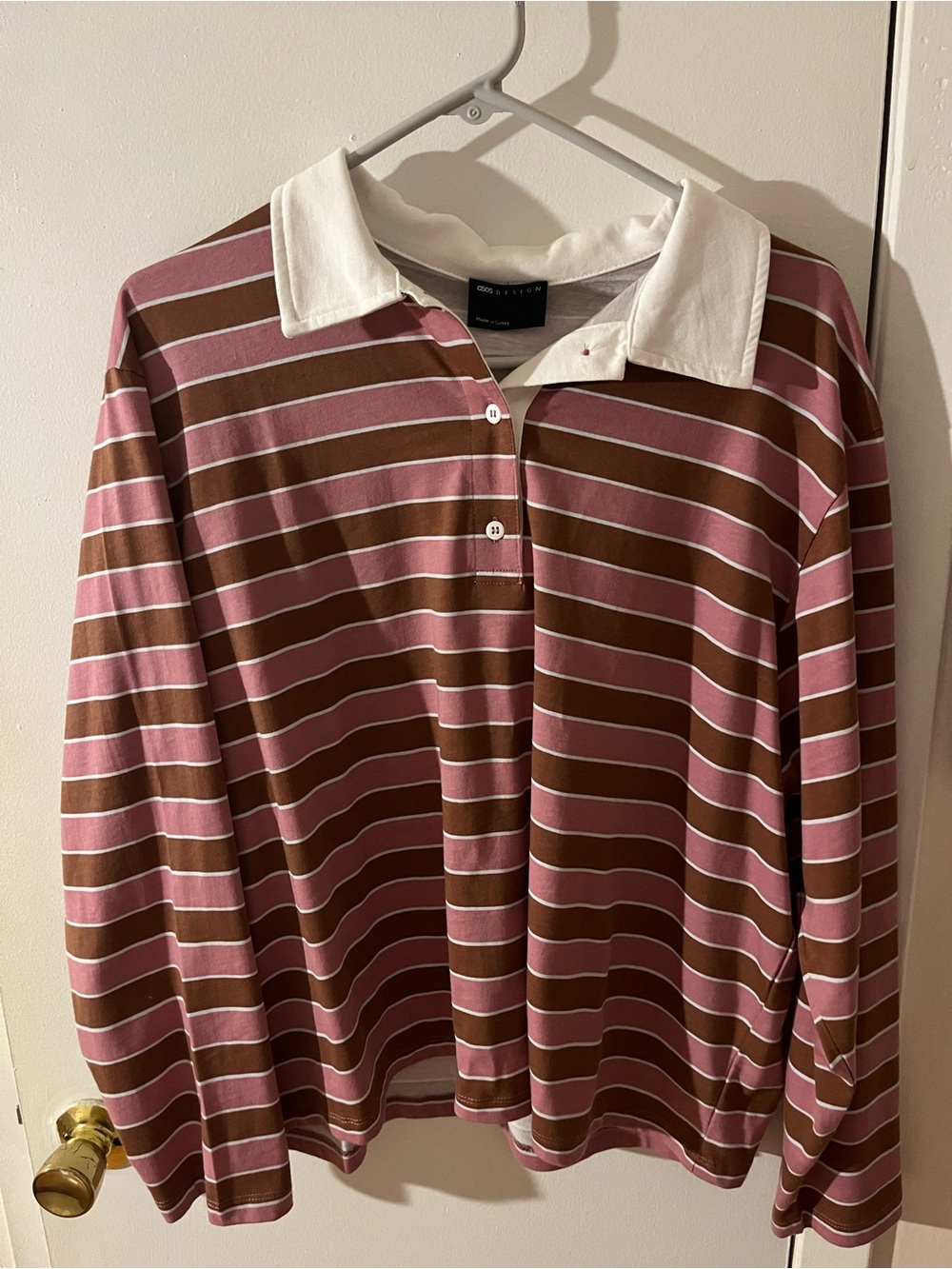 ASOS Striped Rugby Shirt in Pink and Brown